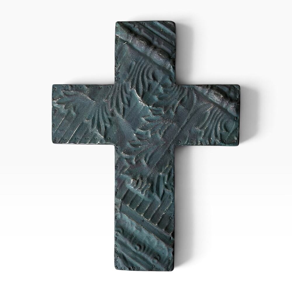 Wooden Sheet Metal Patina Green Distressed Rustic Large Cross Wall Hanging 22β
